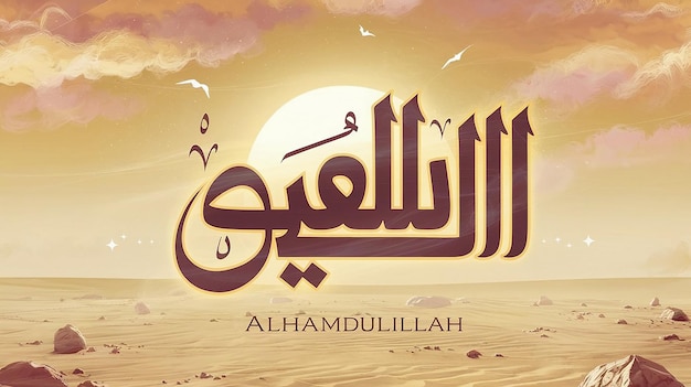 Photo a poster of arabic calligraphy with a sky background