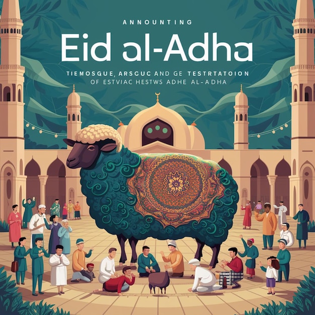 A poster for the arabic eid al adha mubarak festival with decorative background design