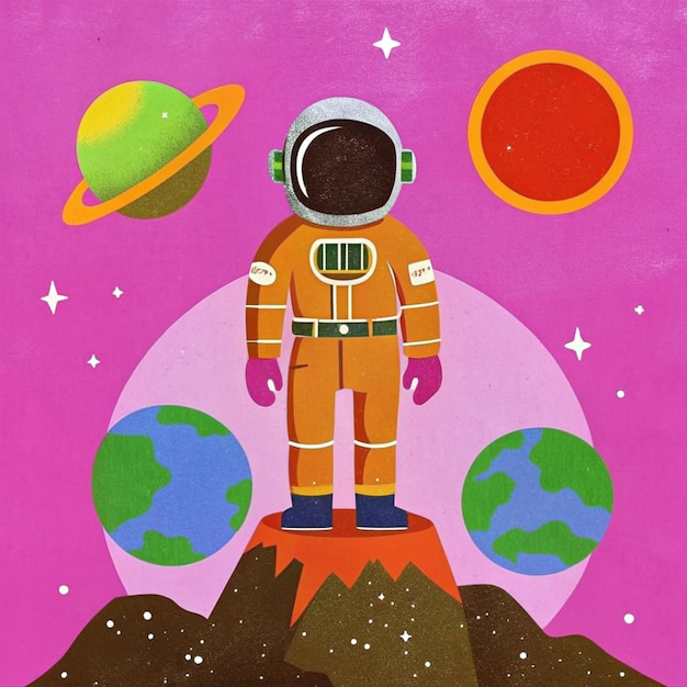 Photo a poster of a astronaut standing on top of a planet