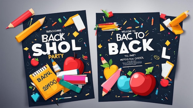 Photo a poster for back to back to school with a party card on it