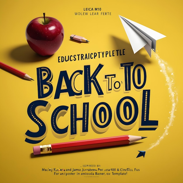 a poster for back to school with a paper airplane and pencils