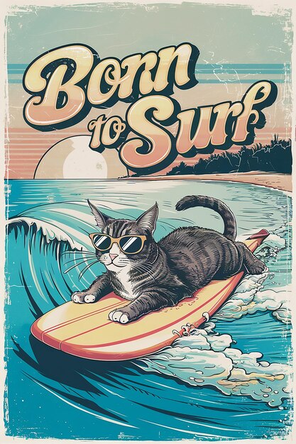 Photo a poster for the back to surf with a cat on it and a surfboard with the words quot go to the bottom