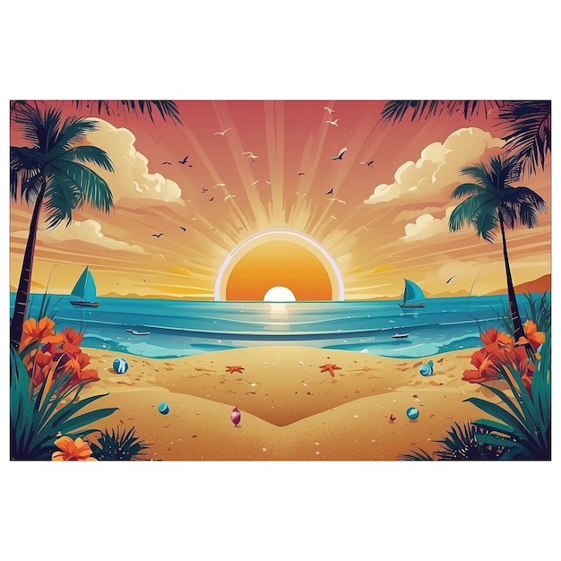 poster background design with a summer theme at the beach