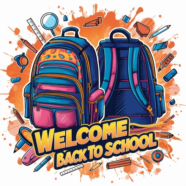 a poster of a backpack that says welcome to school