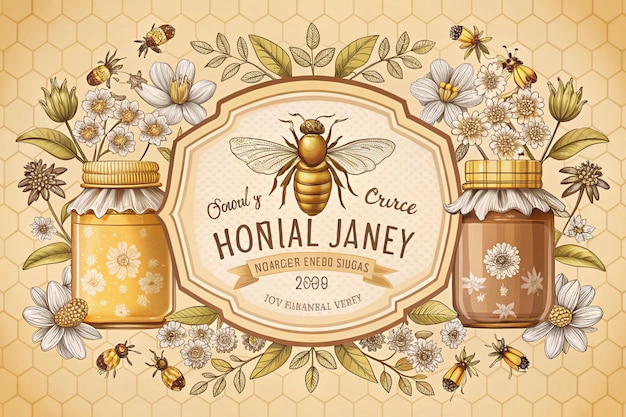 Photo a poster of a beehive with honey jars and a bee on it