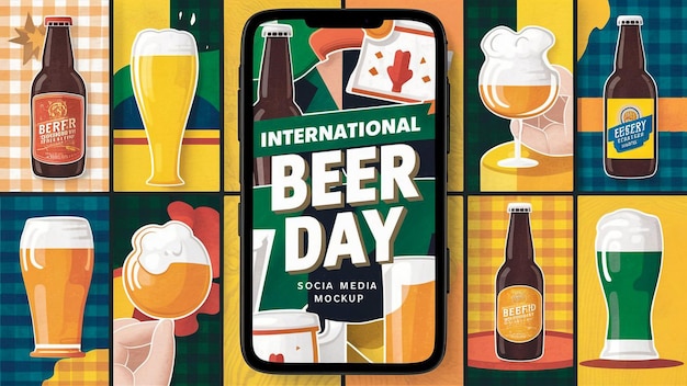 a poster of beer day is displayed on a table