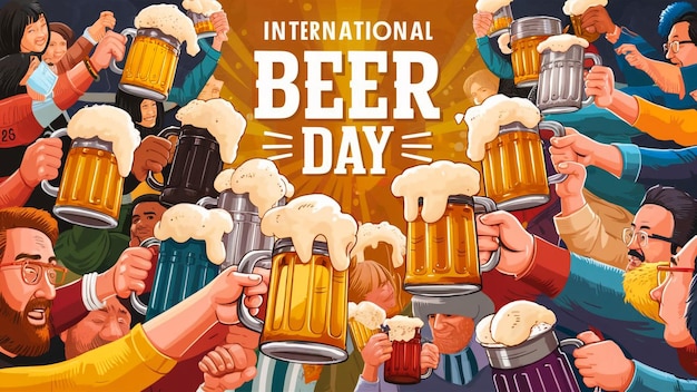 a poster of beer day with a man holding a mug of beer