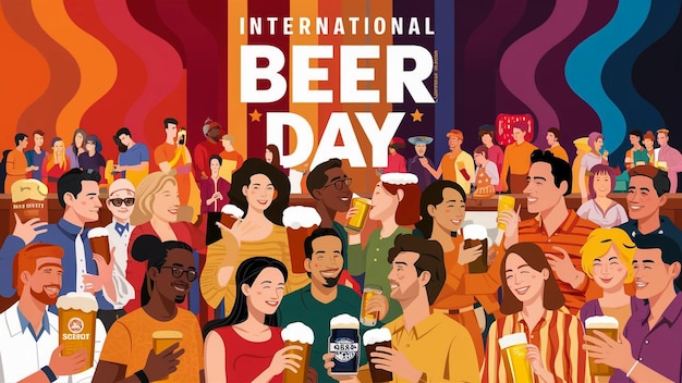 a poster for beer day with people in the background