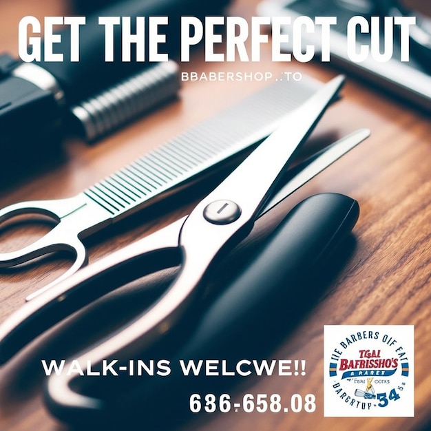 a poster for the best looking scissors for a barber shop