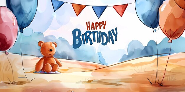 a poster for a birthday with a bear on it