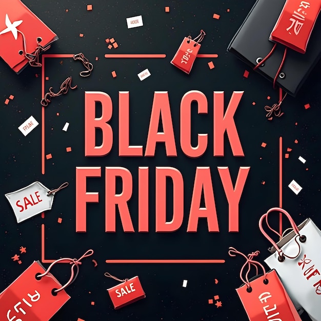 a poster for black friday is shown with tags on the bottom