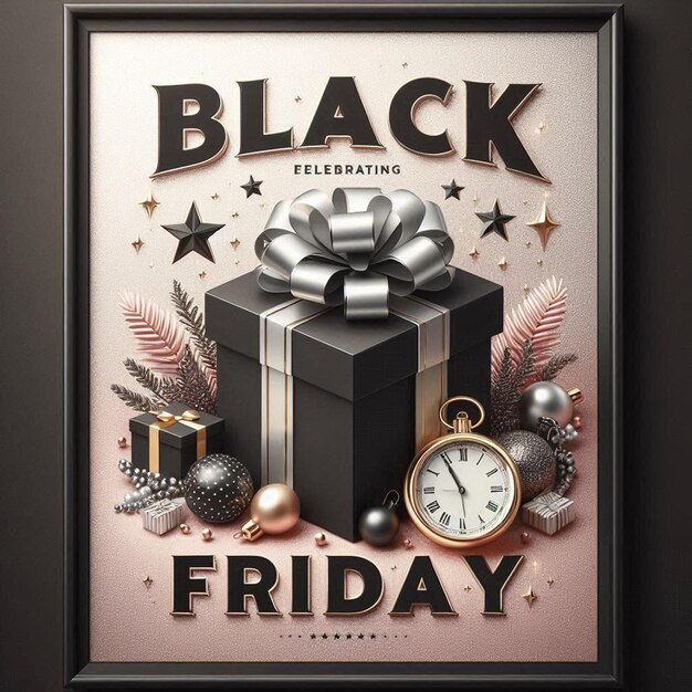 Photo a poster of a black gift with a silver bow and a black box with a gift on it