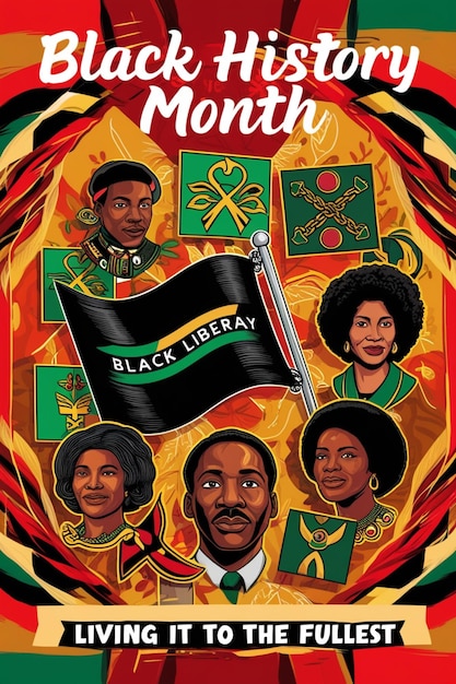 a poster of a black and white group of people with a black and green background