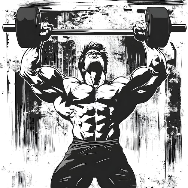 a poster of a bodybuilder with a black background with a man lifting a barbell