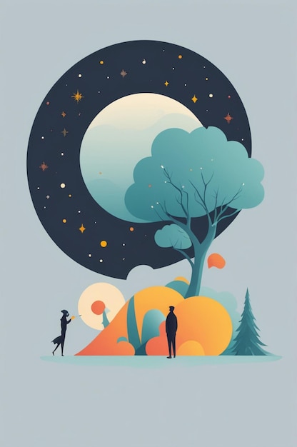 Photo a poster for a book called the moon and the man in the forest