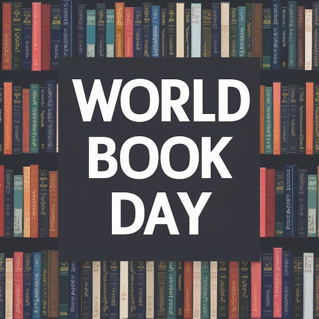 a poster of a book world day with a black background