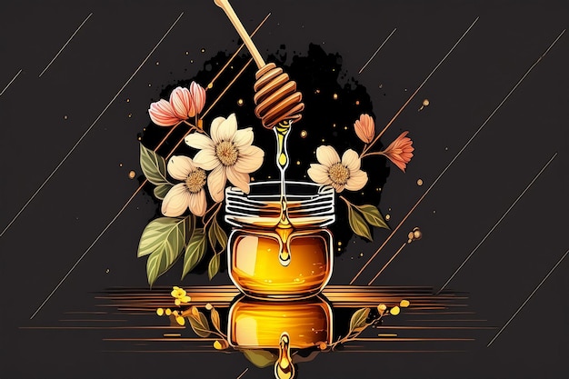 Photo a poster for a bottle of honey with flowers and a stick