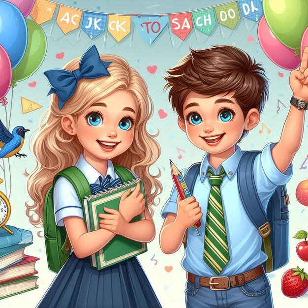 Photo a poster of a boy and girl holding books with the words  school to do to school