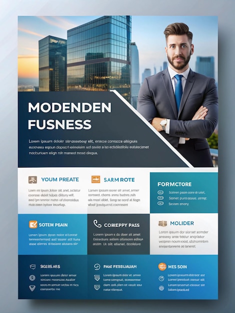 Photo a poster for a business called  modern  with a man in a suit