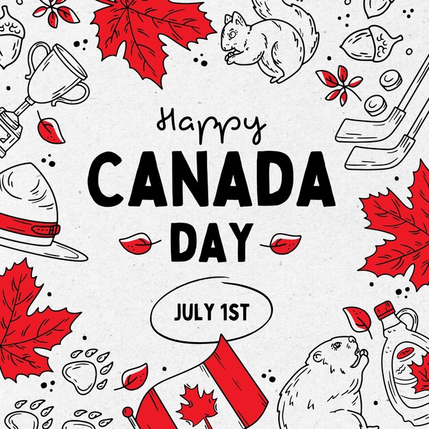 Photo a poster for canada day with a cartoon cat and a red ribbon