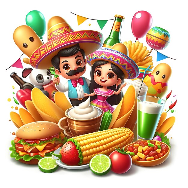 Photo a poster of a cartoon character and two children in traditional mexican food