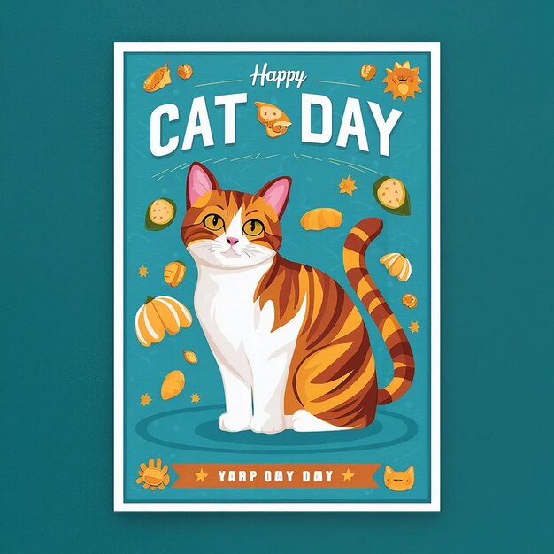 Photo a poster for cat day day with a happy birthday card