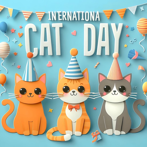 a poster for a cat day with a banner that says quot international cat day