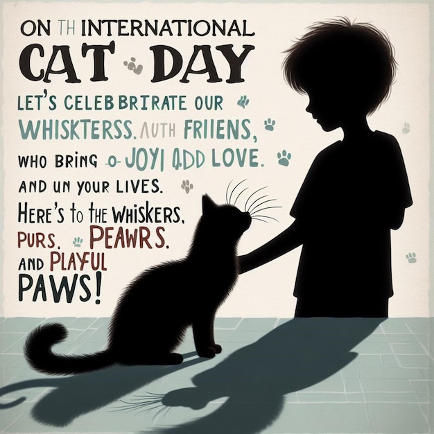 Photo a poster for a cat day with a person and a cat saying quot cat day quot