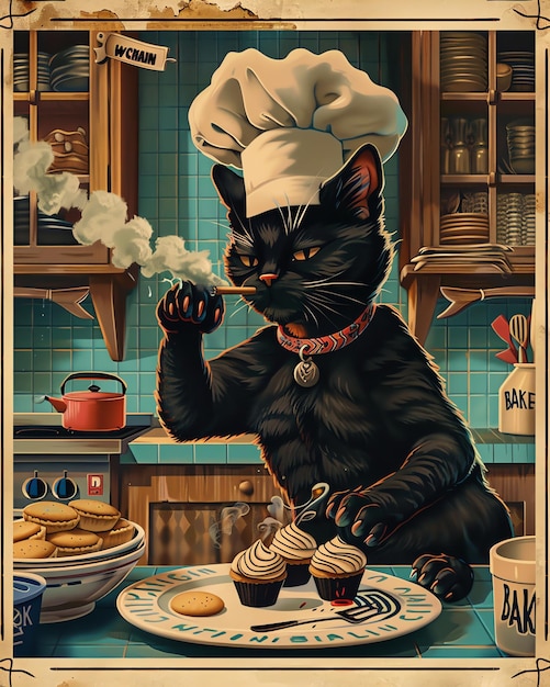 a poster of a cat with a chef hat on it that says  cook