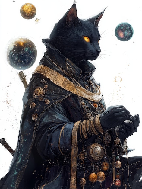 a poster of a cat with a gold eye and gold eyes