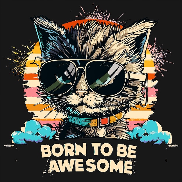 a poster of a cat with sunglasses that says born be awesome