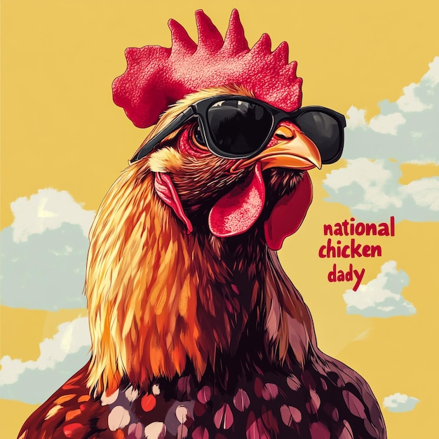 a poster of a chicken with sunglasses on it that says national national day