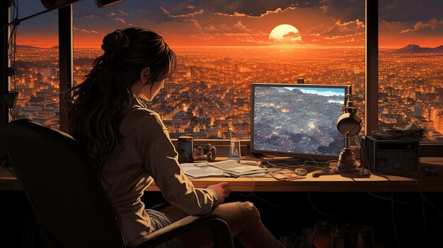 a poster for a child and a computer screen with a girl watching the world