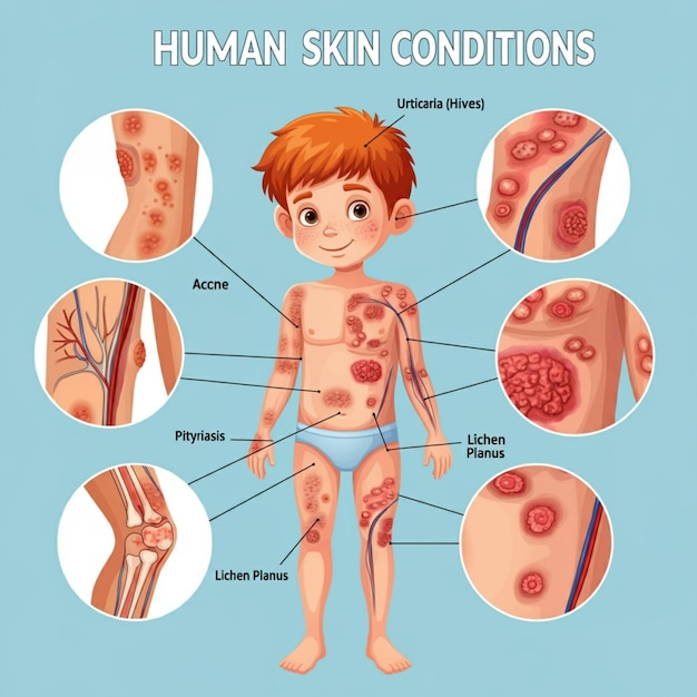 Photo a poster of a child with a human skin labeled human skin care