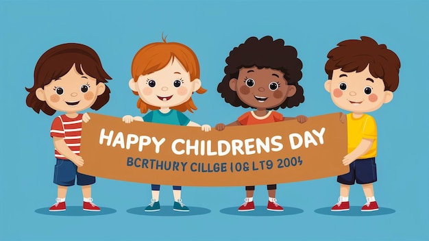 a poster of children holding a banner that says happy children