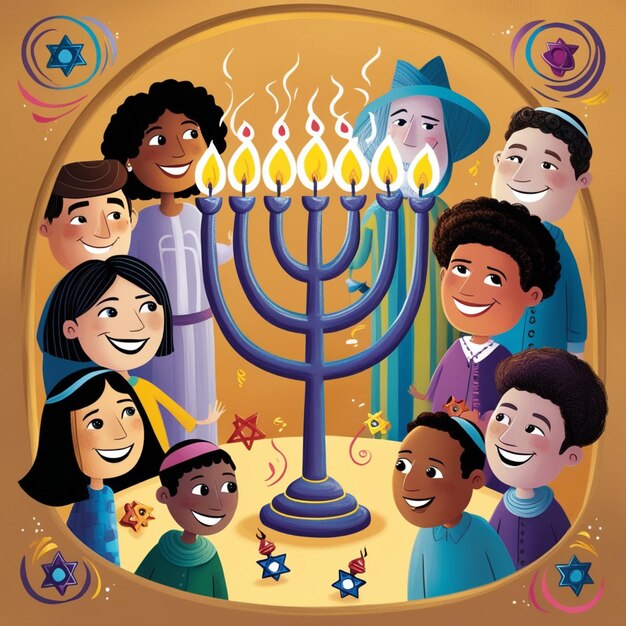 Photo a poster of children with a blue menorah and the words  children