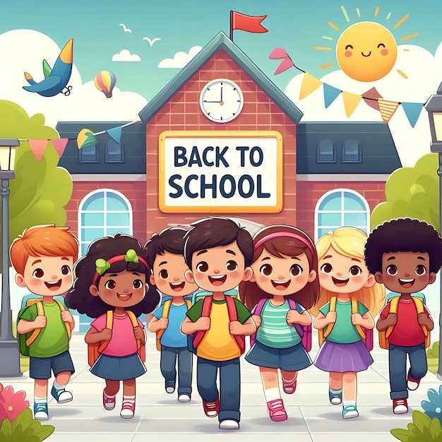 a poster of children with the words back to school