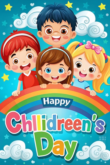 a poster for childrens birthday with a rainbow and the words quot childrens quot happy children qu