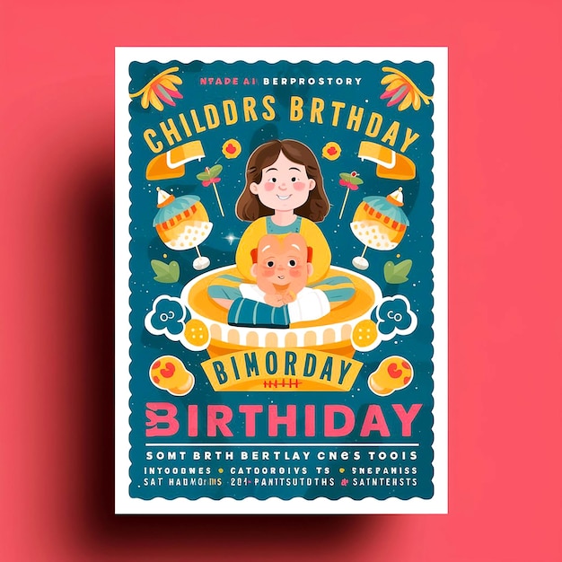 Photo a poster for a childrens birthday with the words memorial on it kids birthday party invitation