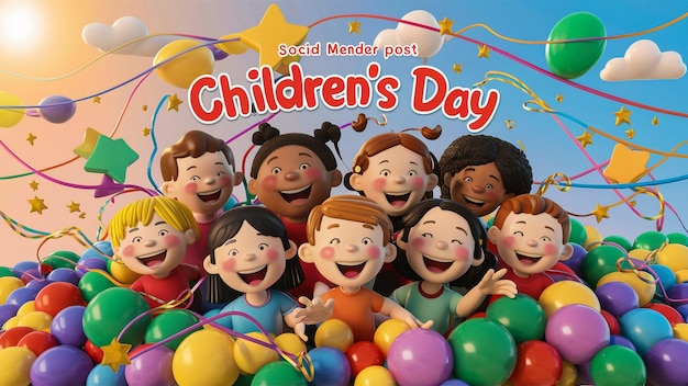 a poster for childrens day day is shown with a cartoon character from the childrens day