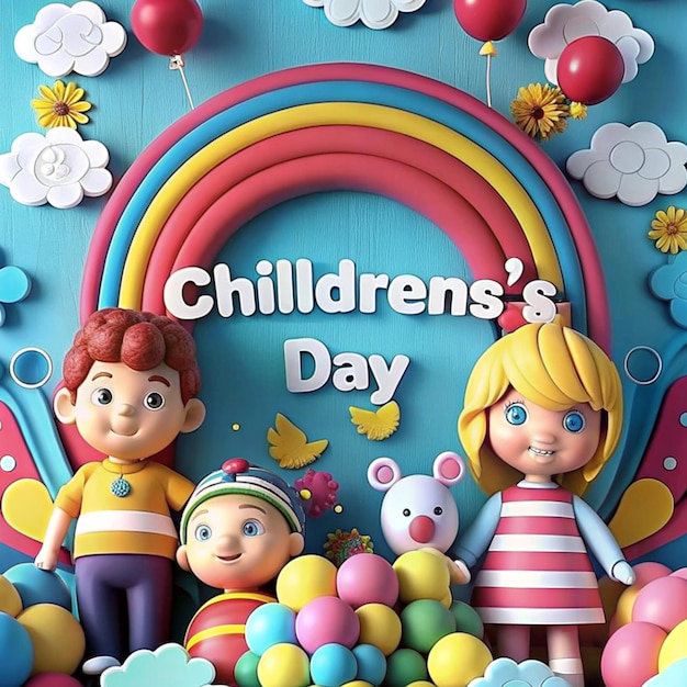 Photo a poster for childrens day day with a rainbow and the words childrens day