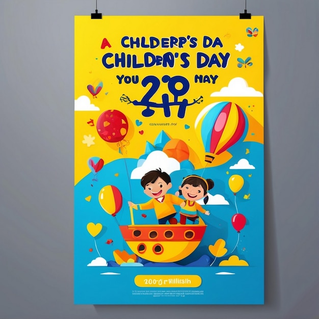 Photo a poster for childrens day is displayed on a yellow background ai generated