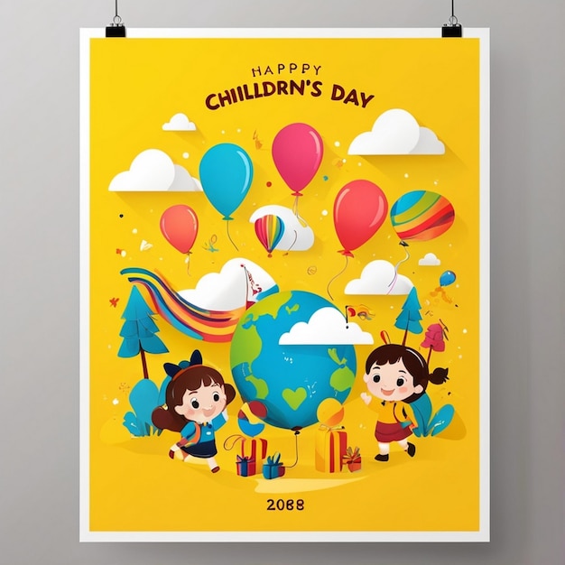 Photo a poster for childrens day is displayed on a yellow background ai generated