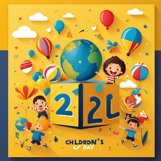 A poster for childrens day is displayed on a yellow background AI generated