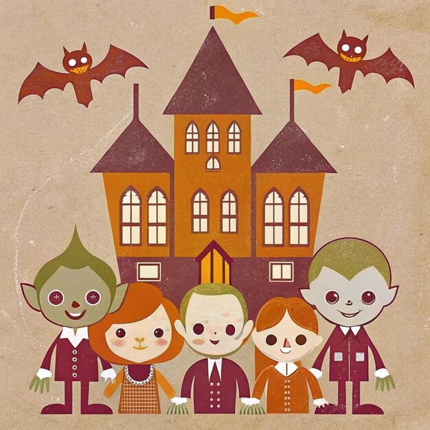 a poster for a childrens halloween show with a house with a castle on the top