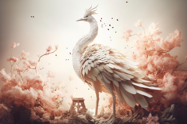 Poster chinese crane paint China asia Generate Ai