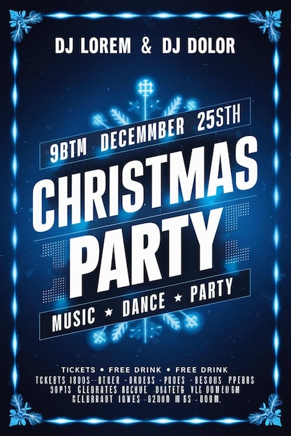 a poster for christmas party with a blue xmas party on the top