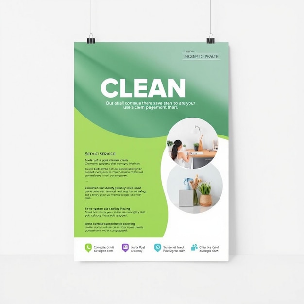 Photo a poster for a clean service is shown with a green background