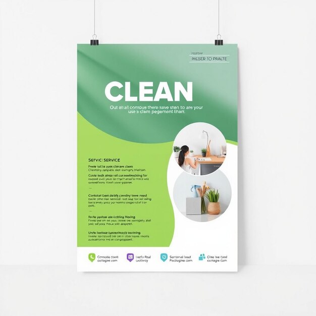 Photo a poster for a clean service is shown with a green background