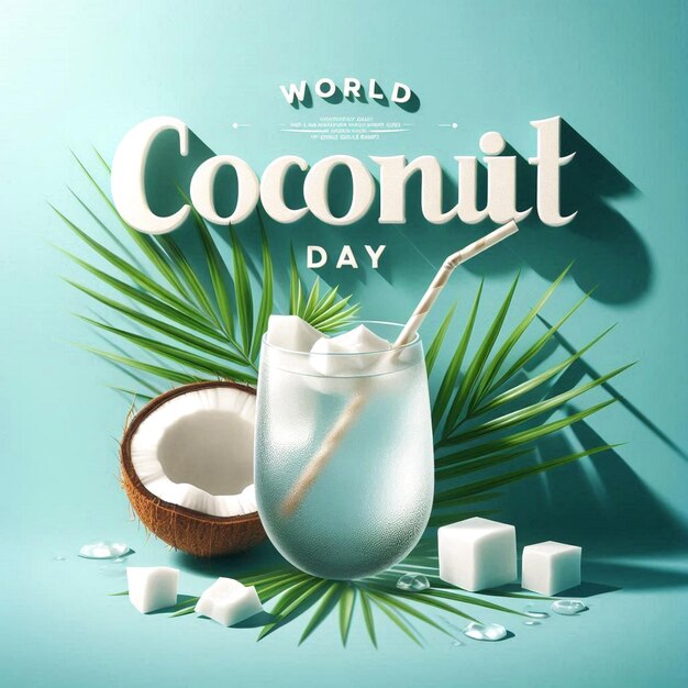 Photo poster for coconut day with coconut milk and coconut coconut